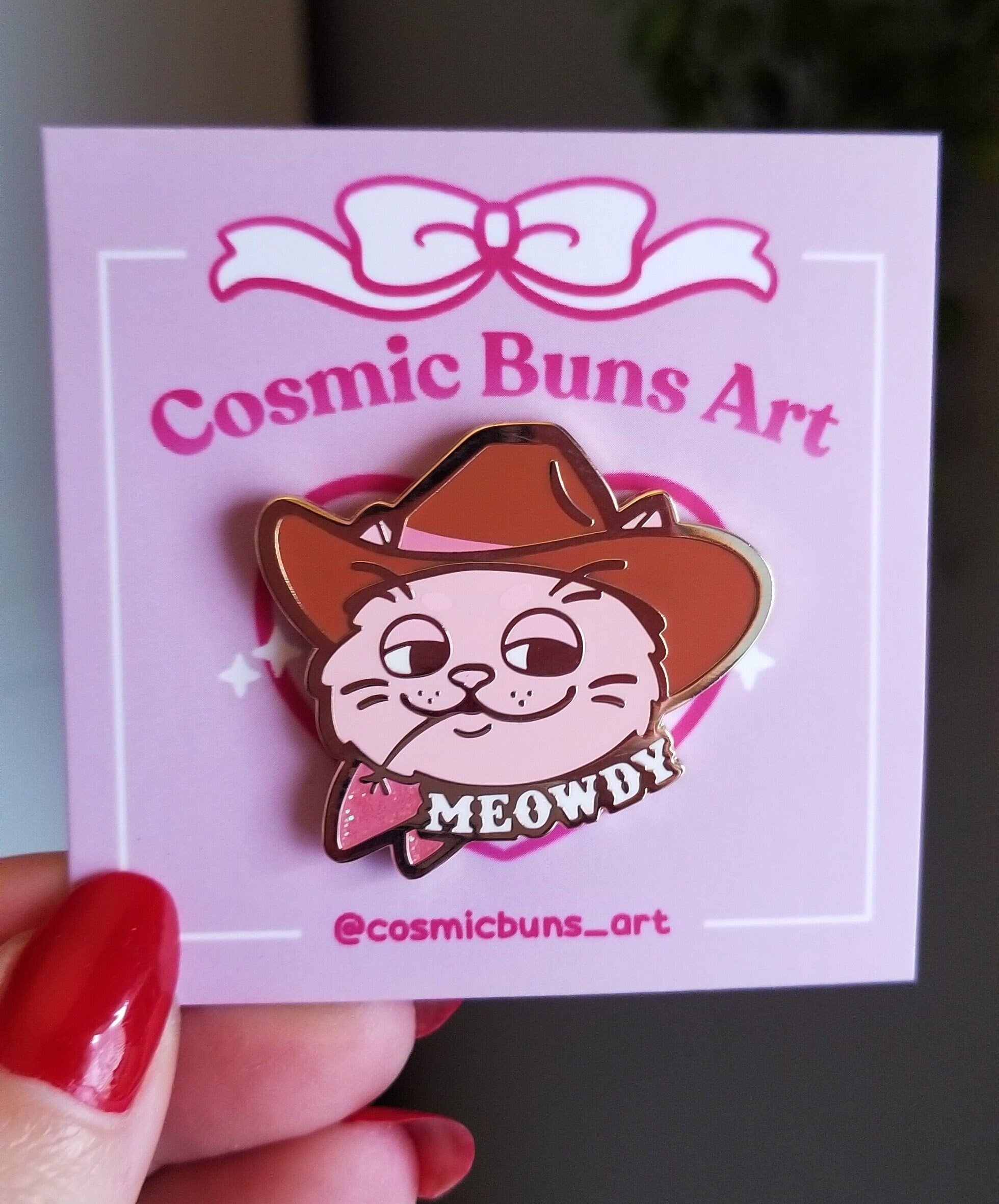 Meowdy Cat Enamel Pin: Cowboy Meme Pin - Cosmic Buns Art