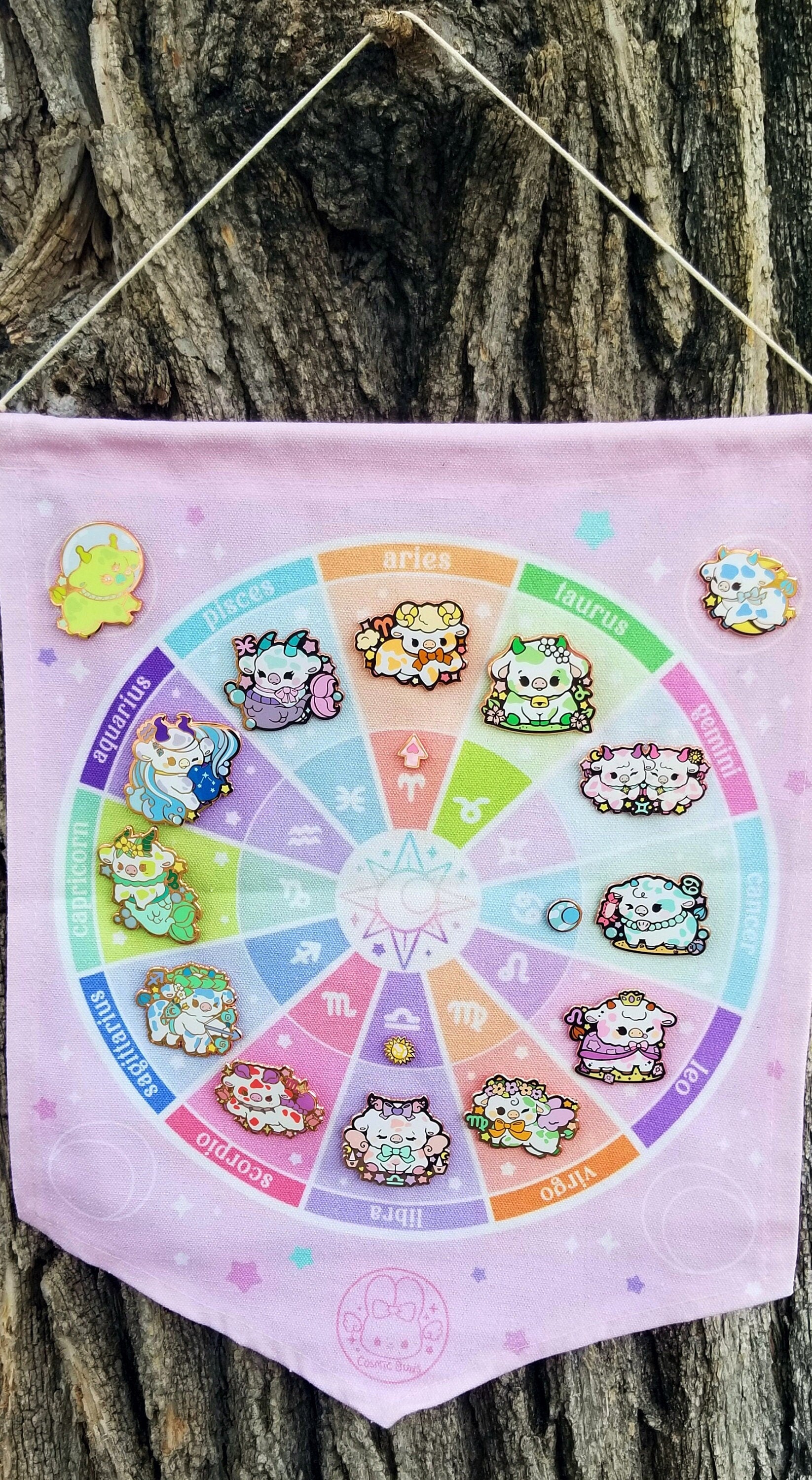 Zodiac Cow Enamel Pin Set: Moostrology Astrology Pins + Banner