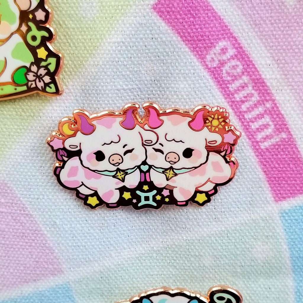 Moostrology Gemini Cow Enamel Pin: Rose Gold Astrology Gift