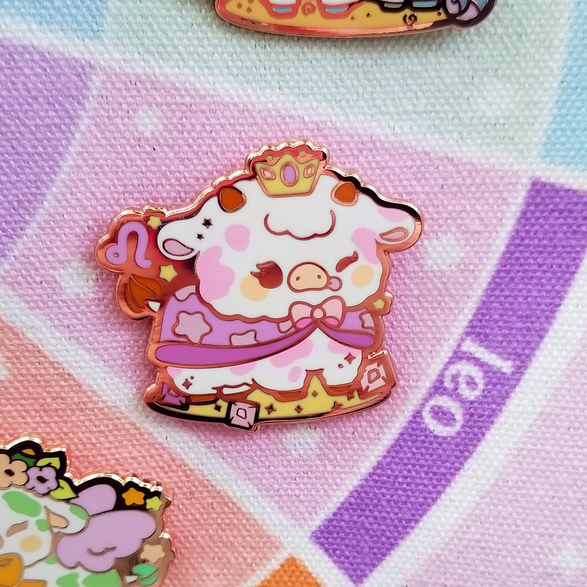 Leo Cow Enamel Pin: Rose Gold Astrology Pin