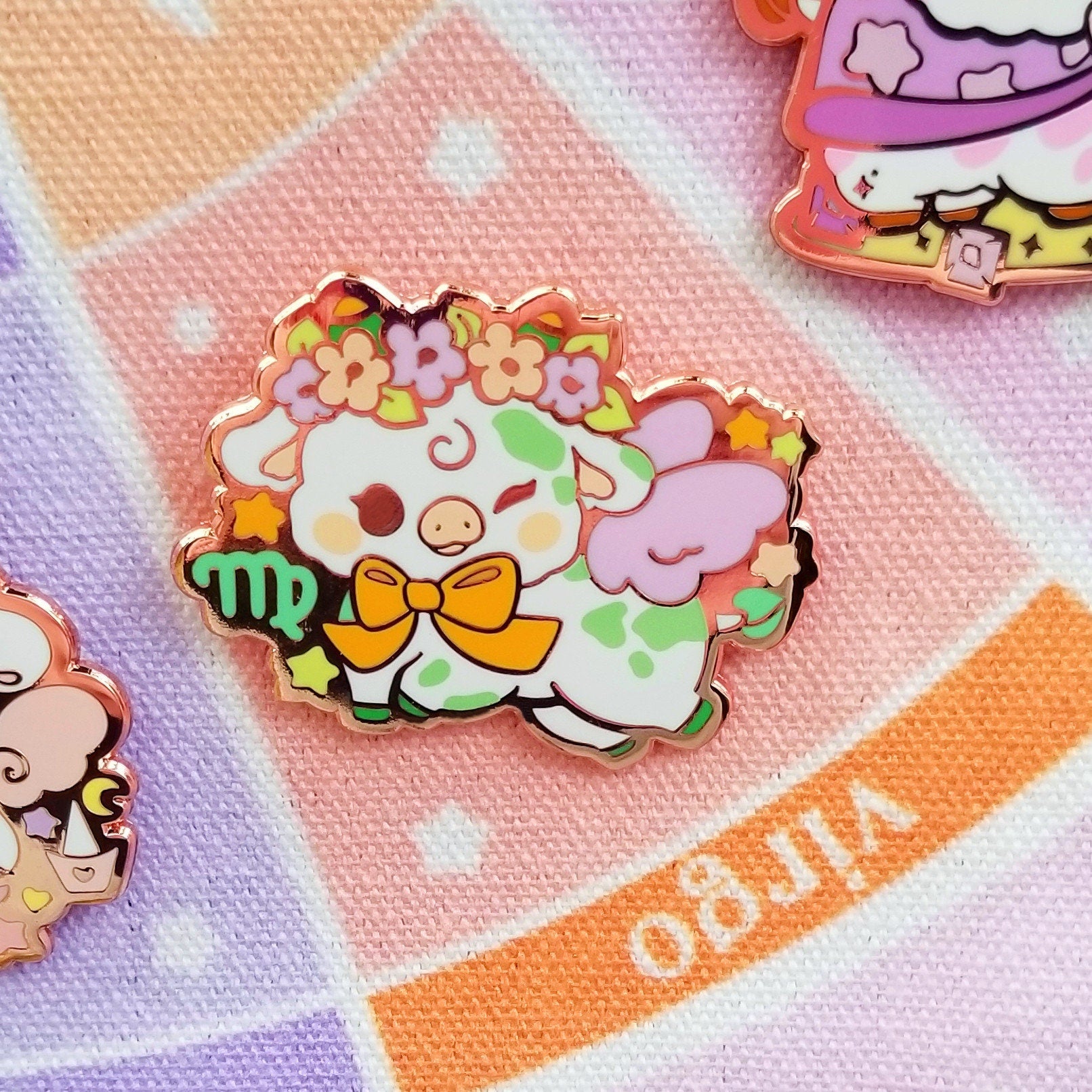 Moostrology Virgo Cow Enamel Pin: Rose Gold Astrology Gift