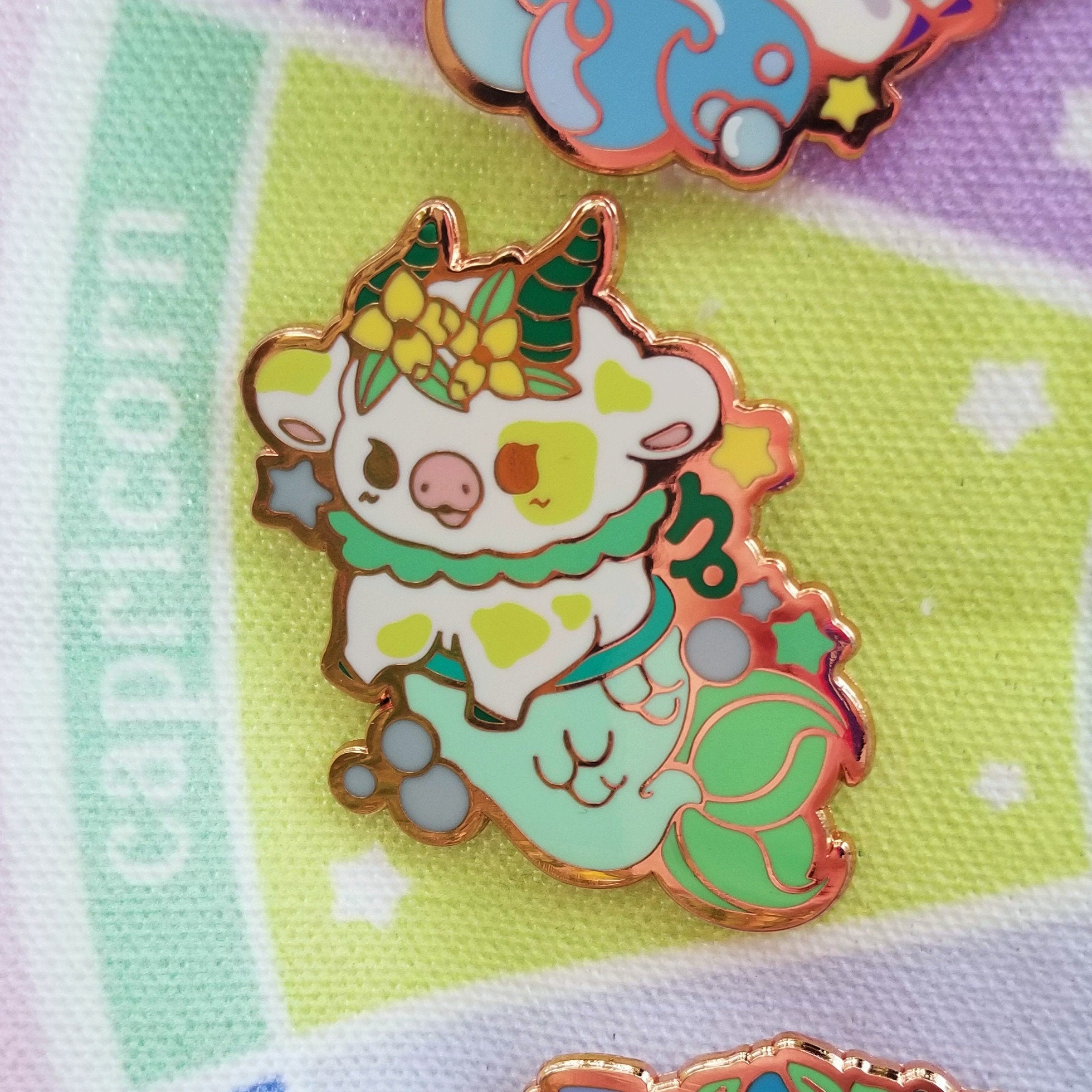 Capricorn Cow Enamel Pin: Rose Gold Astrology Pin (1.75 in.)