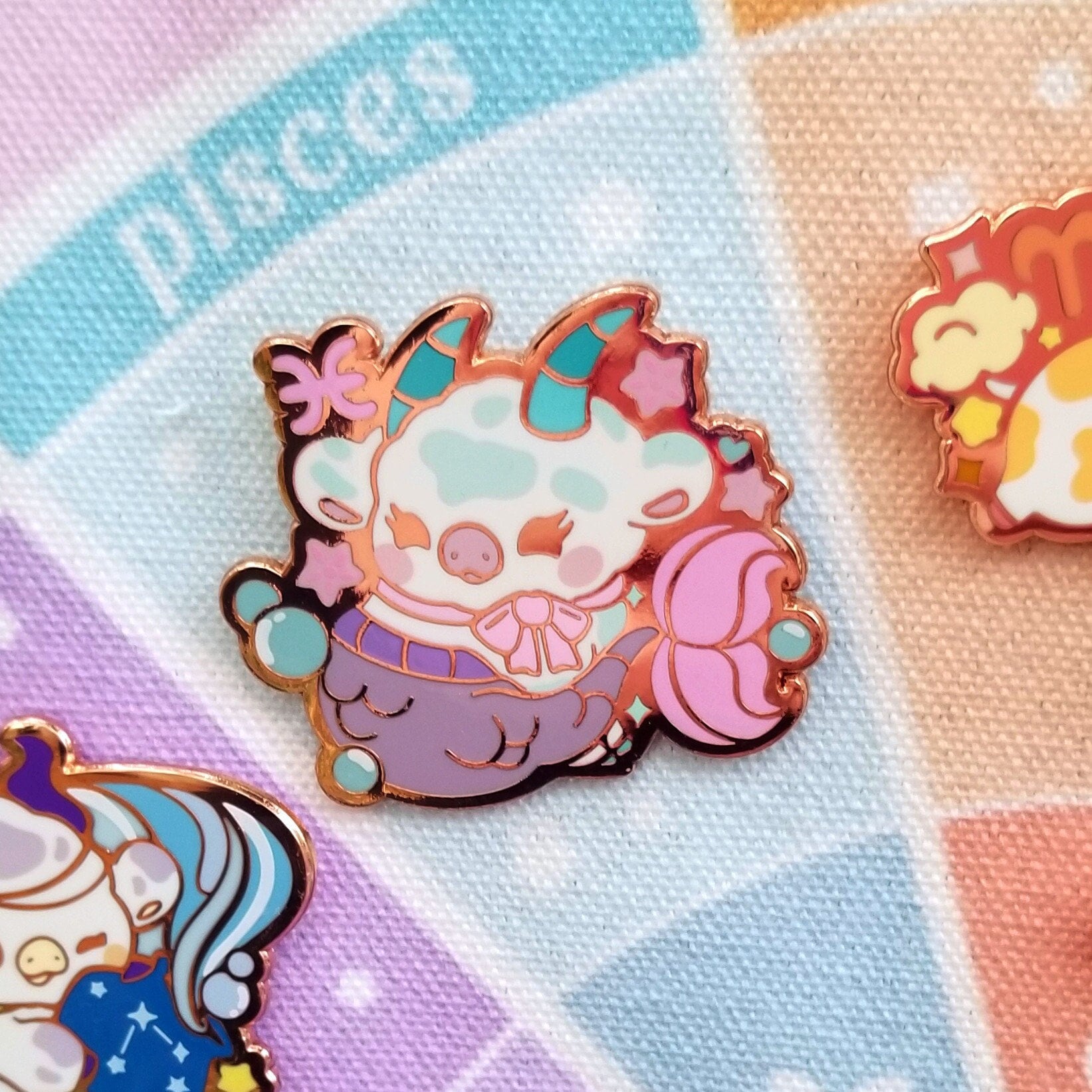 Pisces Cow Enamel Pin: Rose Gold Astrology Gift
