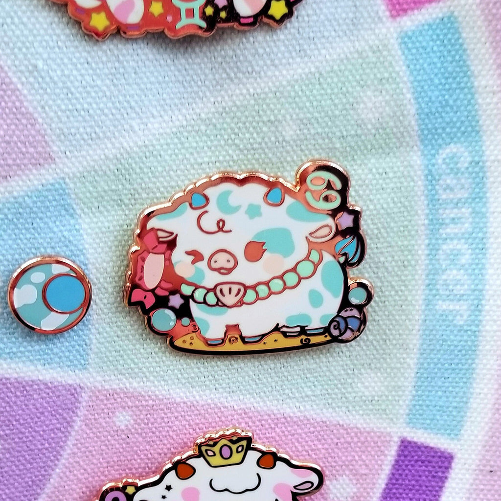 Moostrology Cancer Cow Enamel Pin: Rose Gold Astrology Gift