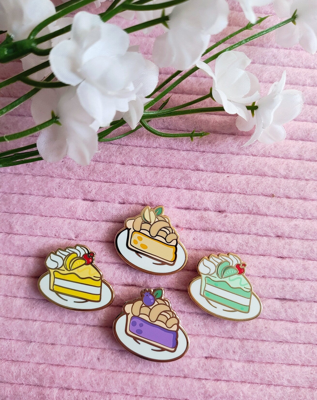 Kitschy Food Enamel Pin Set: Kawaii Cake, Fries, Soda - 1 Inch