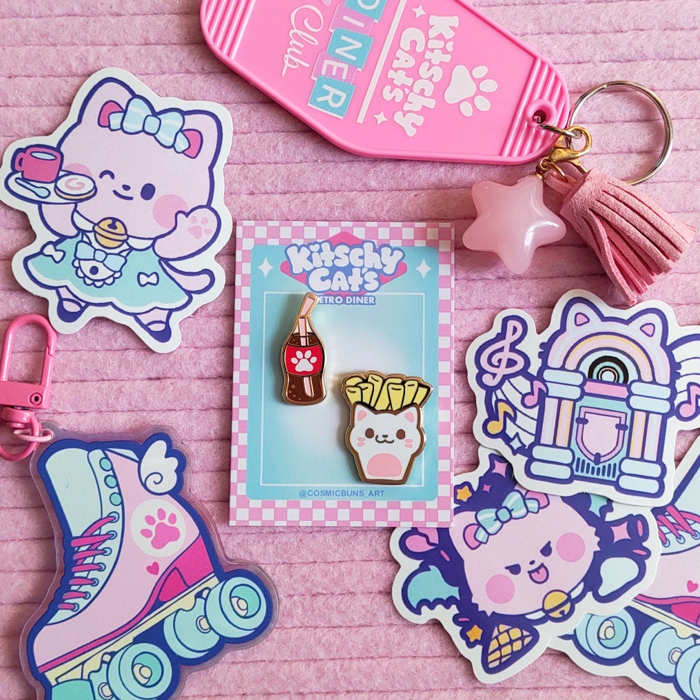 Retro Rollerskate Holographic Keychain: Cosmic Buns Art, Acrylic Tag