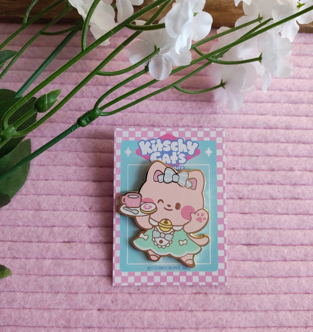 Kitschy Cat Maid Enamel Pin - Diner Kitsch - Cosmic Buns Art