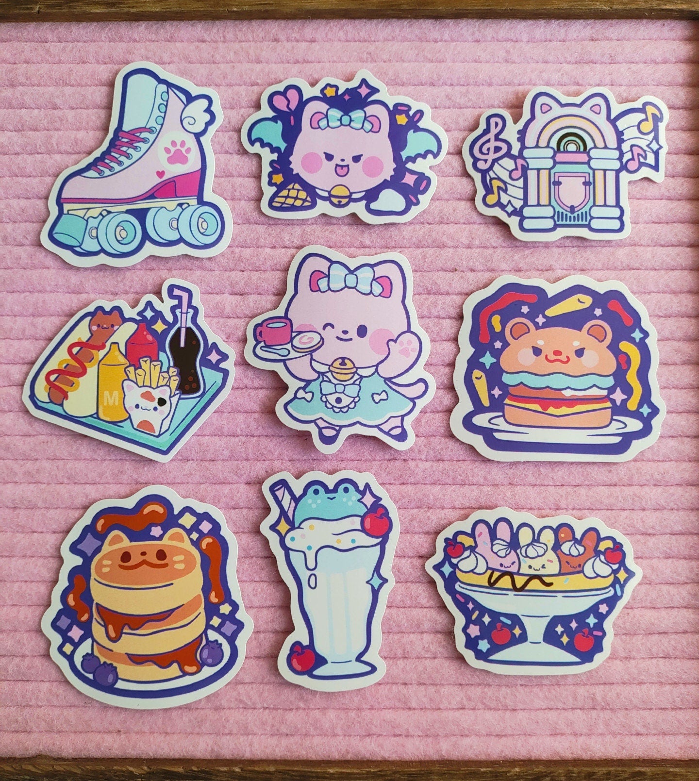 Kawaii Diner Sticker Pack: Retro Food, Waterproof Vinyl (3in x 3in)