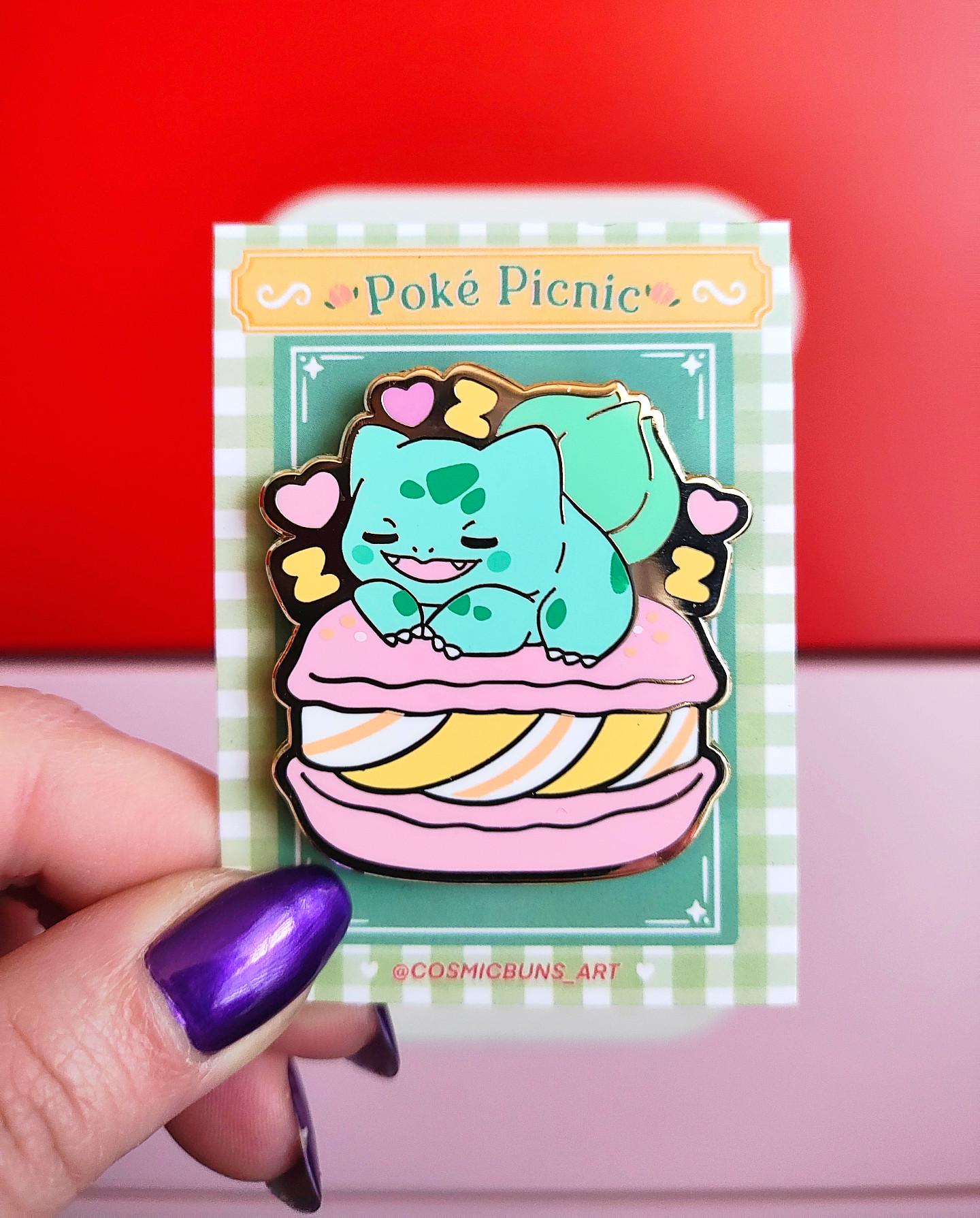 Cosmic Buns Art Enamel Pin: Sleepy Bulbasaur Macaron