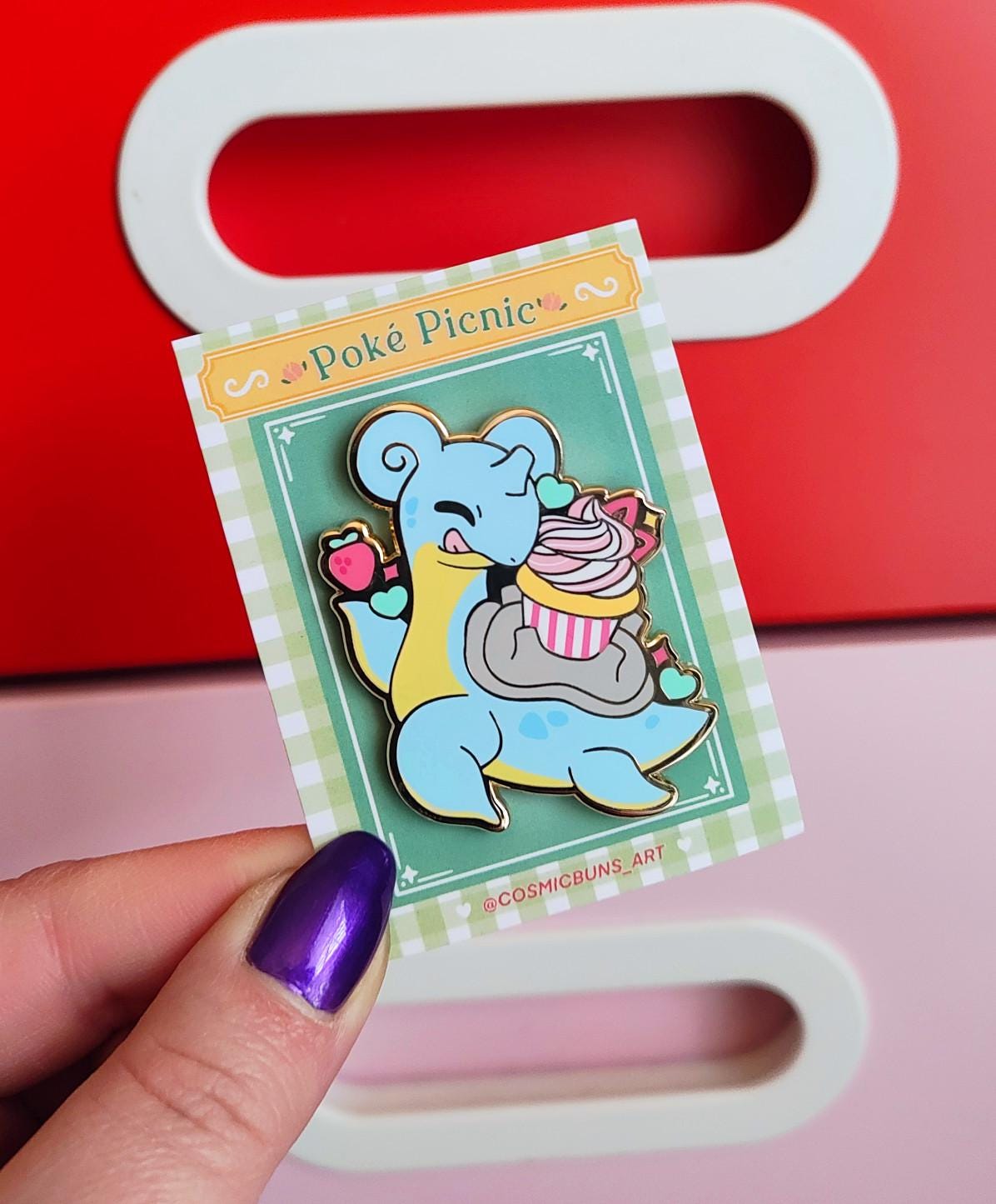 Cosmic Buns Art Enamel Pin: Lapras with Cupcake