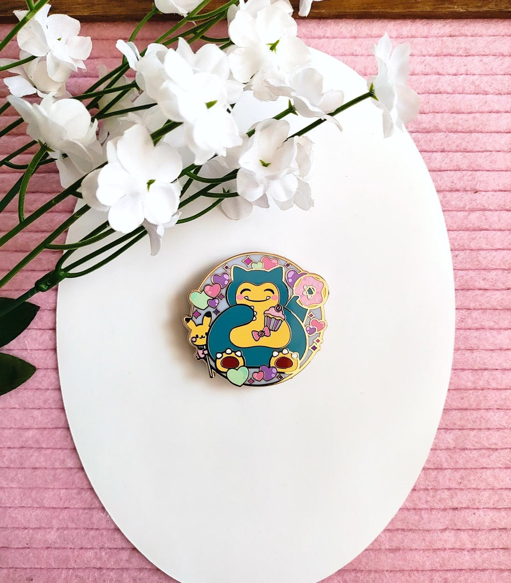 Snorlax Donut Dream Enamel Pin - Cosmic Buns Art