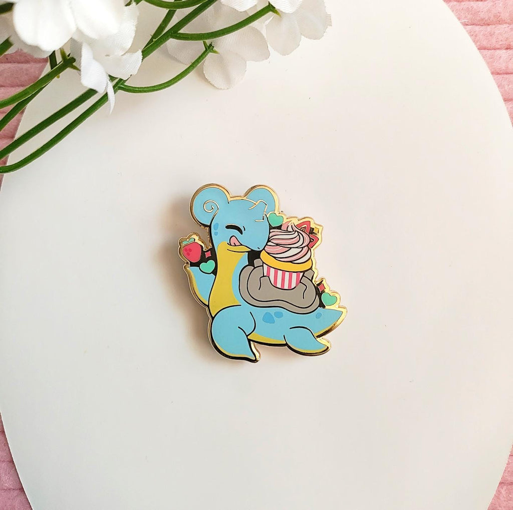 Cosmic Buns Art Enamel Pin: Lapras with Cupcake