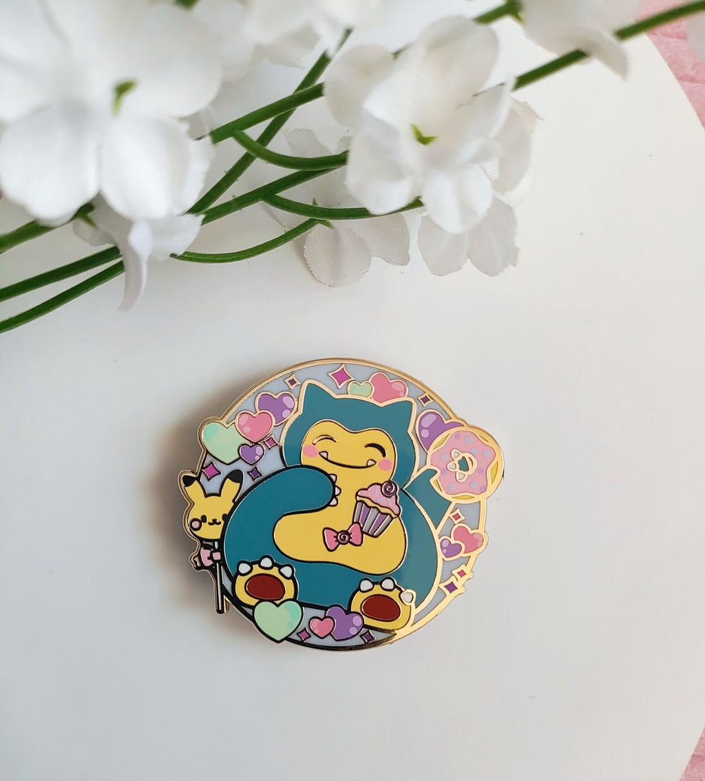 Snorlax Donut Dream Enamel Pin - Cosmic Buns Art