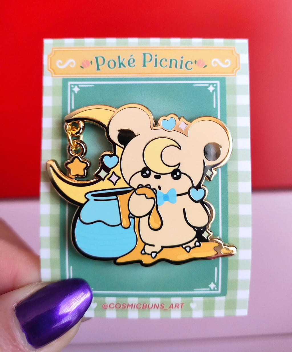 Poke Picnic Teddiursa Enamel Pin – Cosmic Buns Art, Gold Plated (2.00 Inch)