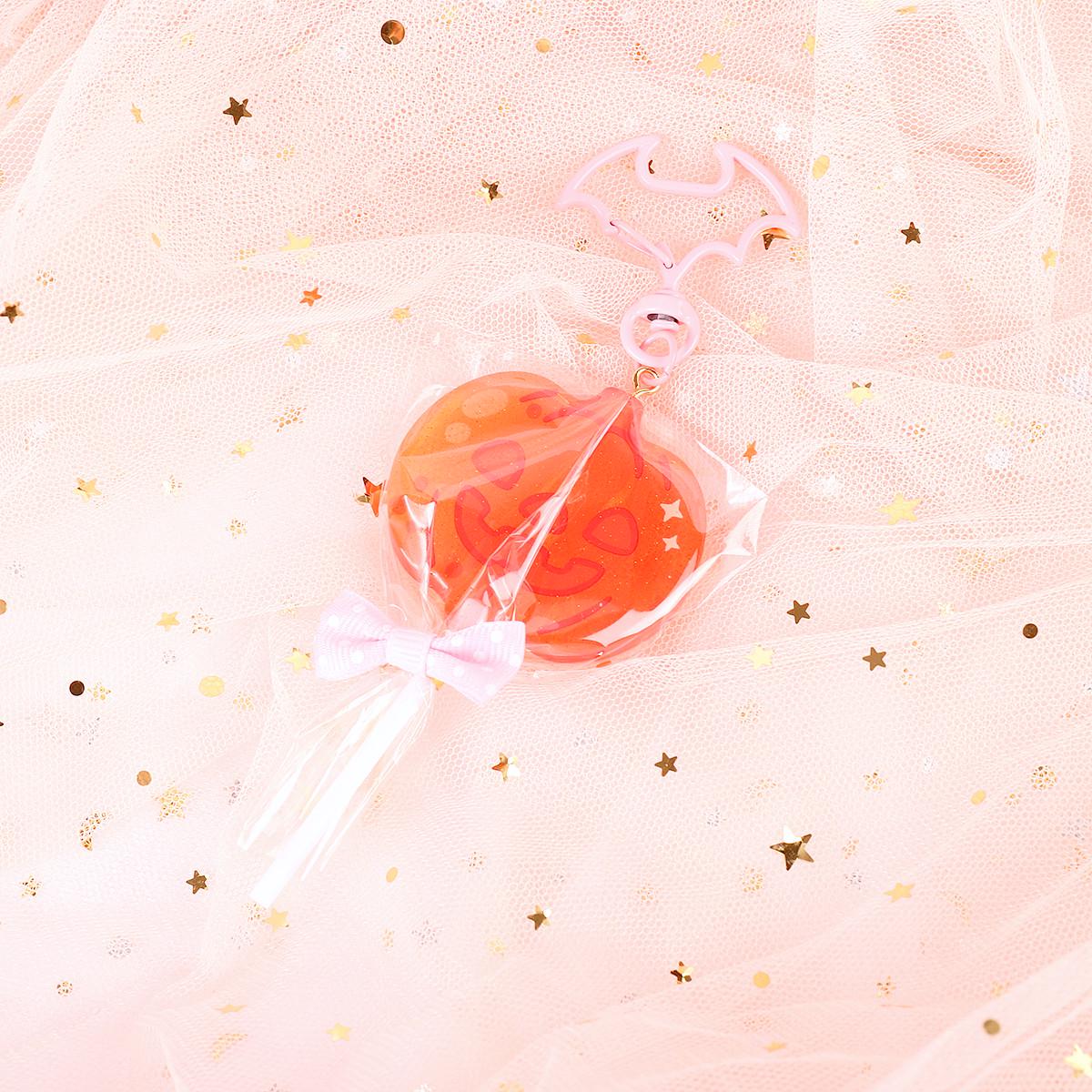 Glitter Acrylic Pumpkin Lollipop Keychain: Halloween Bat Clasp