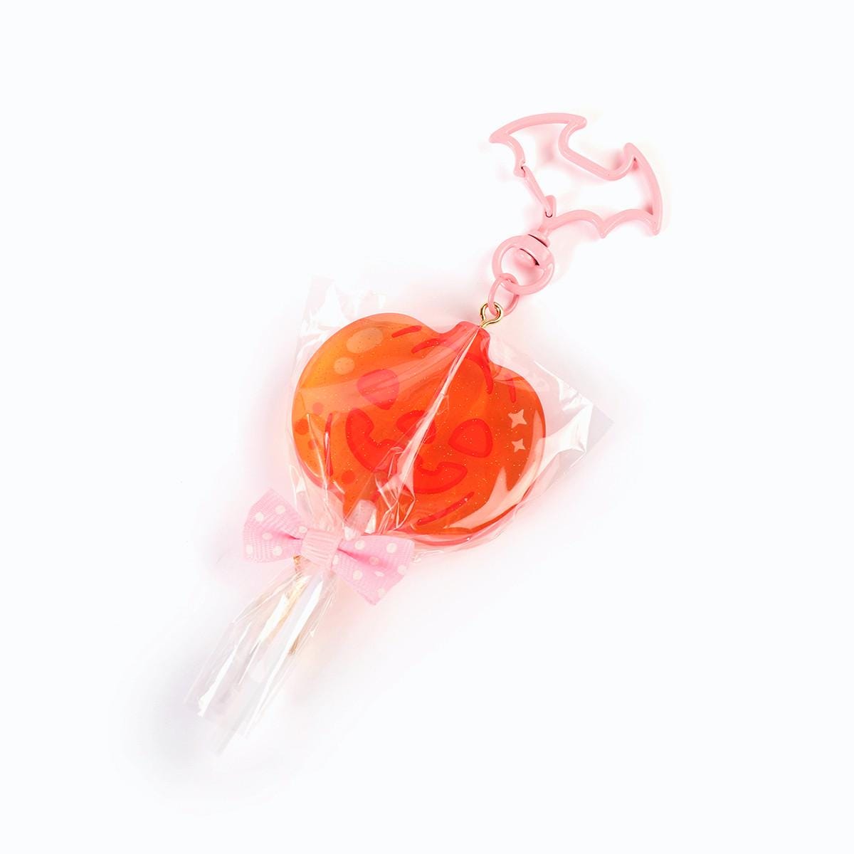 Glitter Acrylic Pumpkin Lollipop Keychain: Halloween Bat Clasp