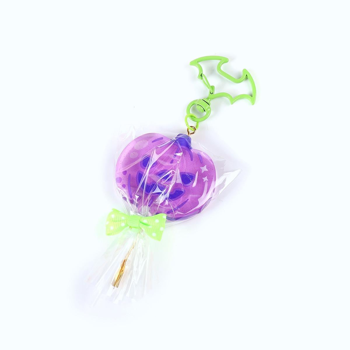 Glitter Acrylic Pumpkin Lollipop Keychain: Halloween Bat Clasp