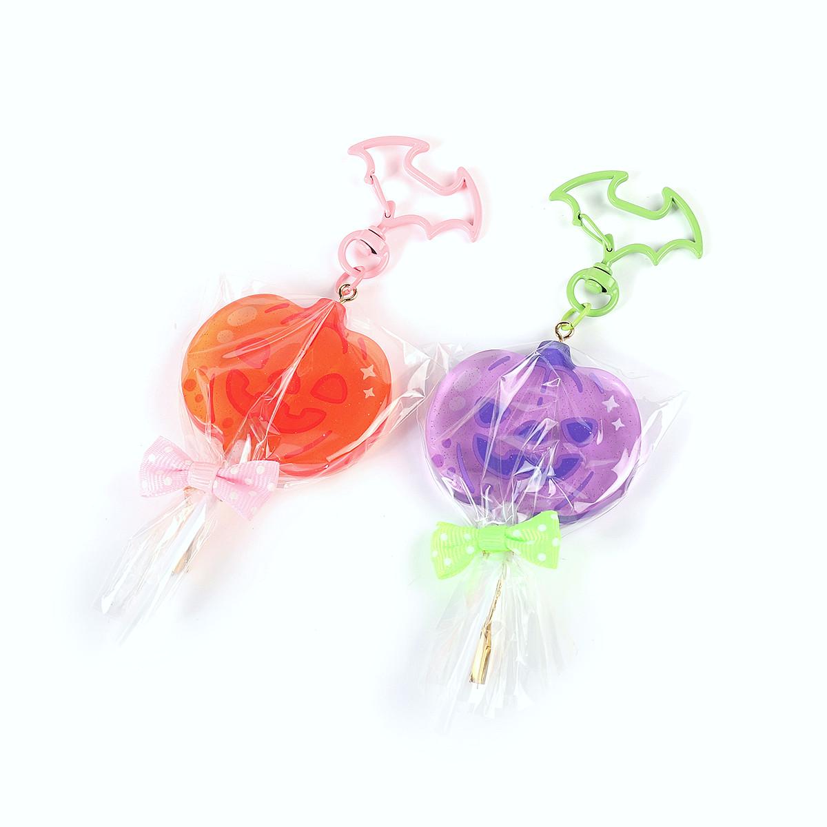 Glitter Acrylic Pumpkin Lollipop Keychain: Halloween Bat Clasp