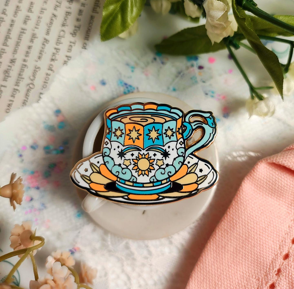 Enchanted Evening Tea Enamel Pin Set | Sun Tea & Sunflowers