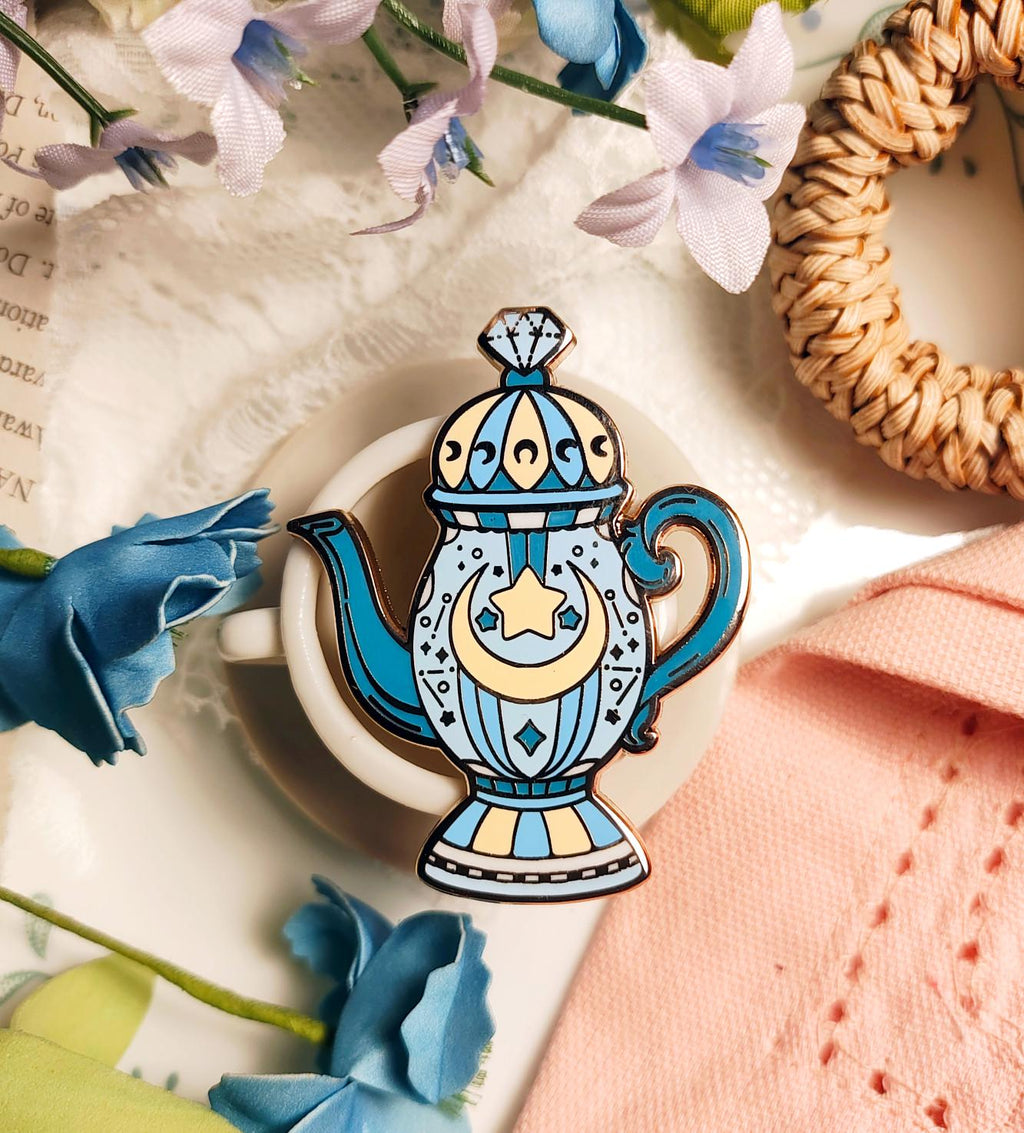 Enchanted Evening Tea Enamel Pin Set | Moon Tea and Lillies