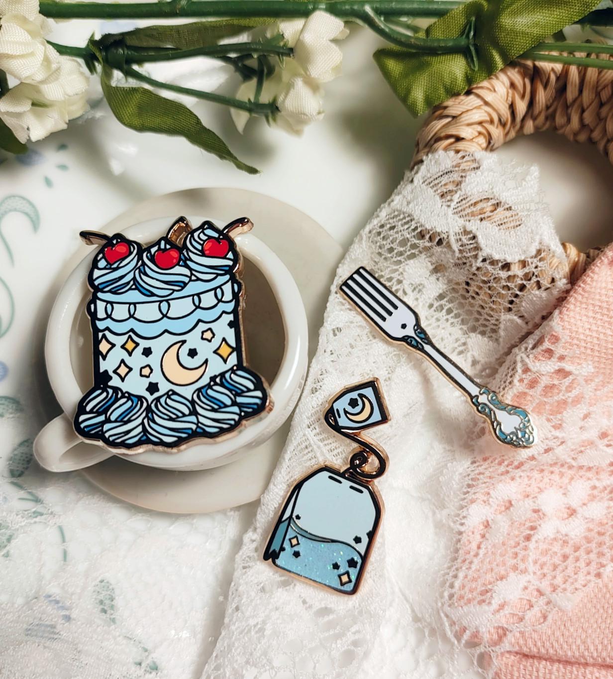 Enchanted Evening Tea Enamel Pin Set | Celestial Kawaii Pins