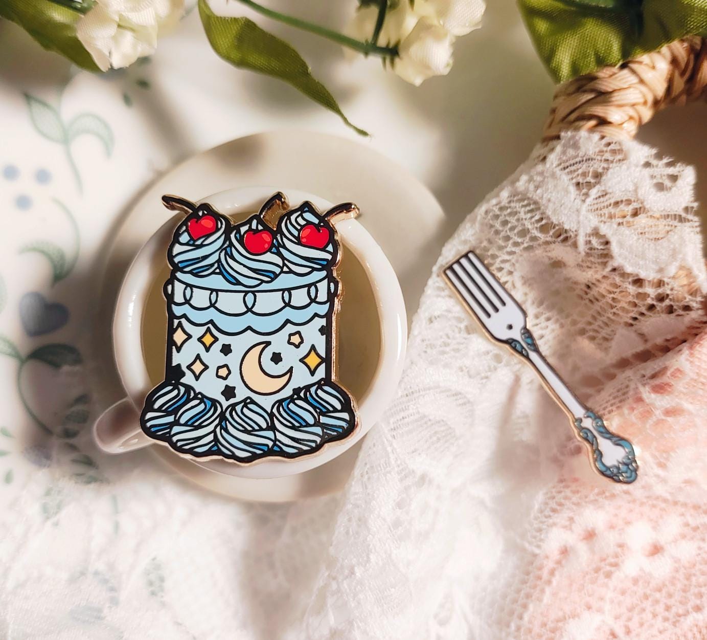 Enchanted Evening Tea Enamel Pin Set | Celestial Kawaii Pins