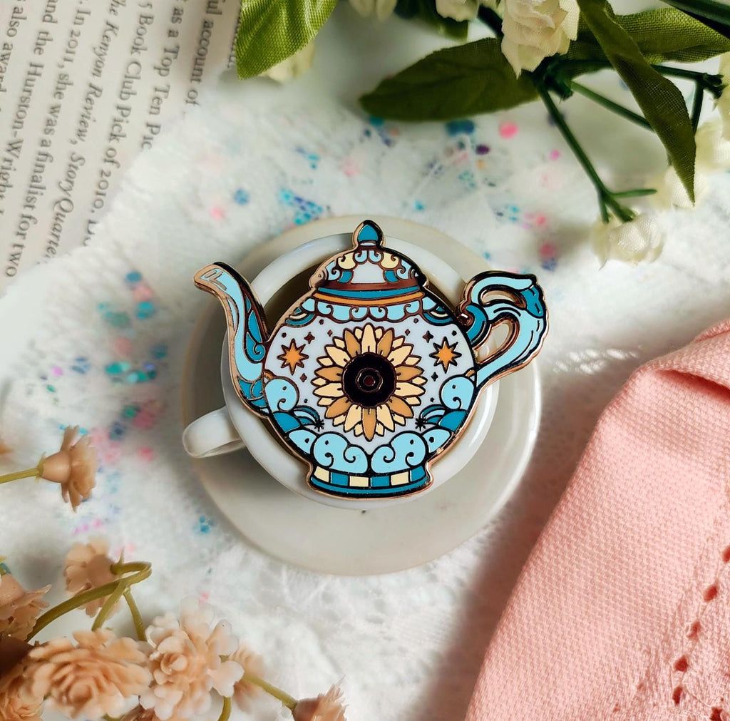 Enchanted Evening Tea Enamel Pin Set | Sun Tea & Sunflowers