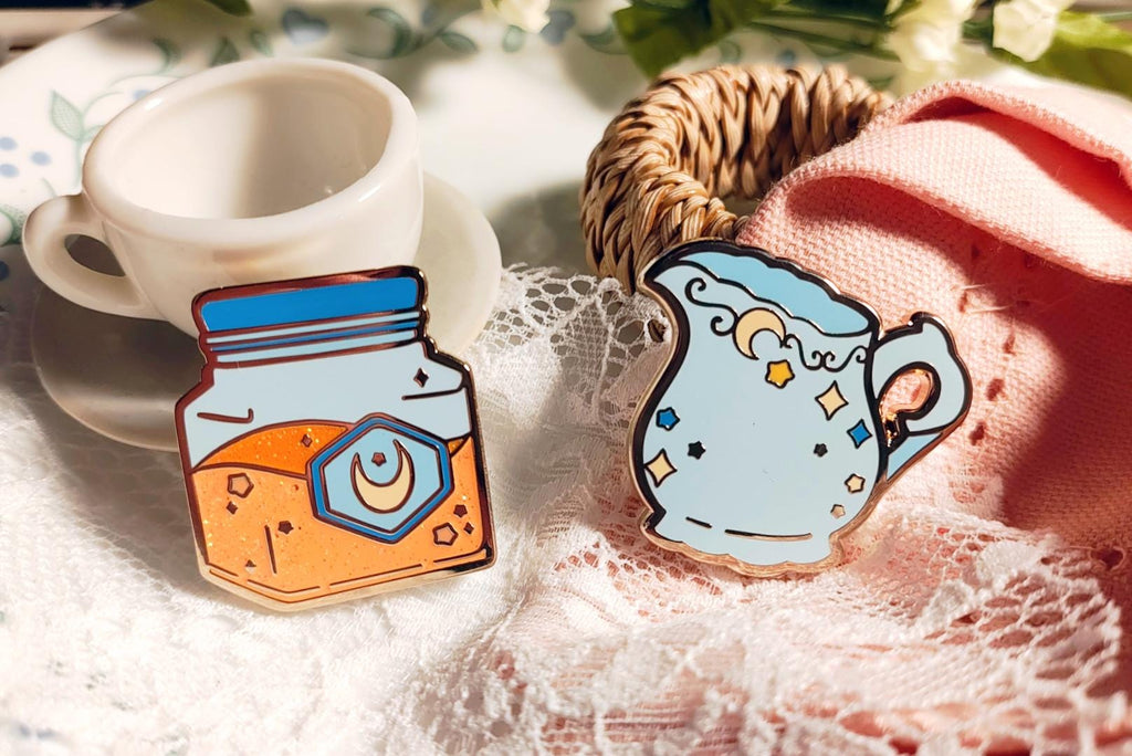 Enchanted Evening Tea Enamel Pin Set | Celestial Kawaii Pins