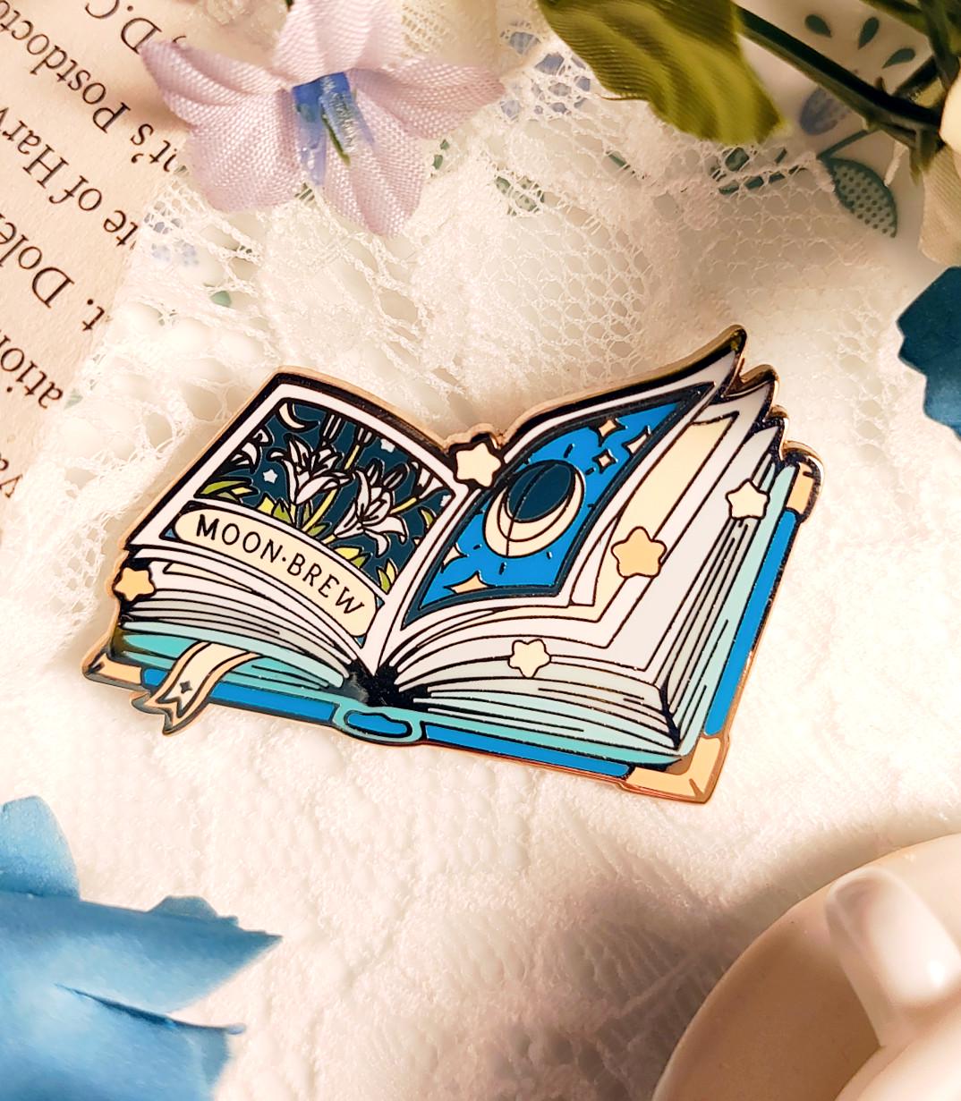 Enchanted Evening Tea Enamel Pin Set | Moon Brew & Sun Tea Recipe Books