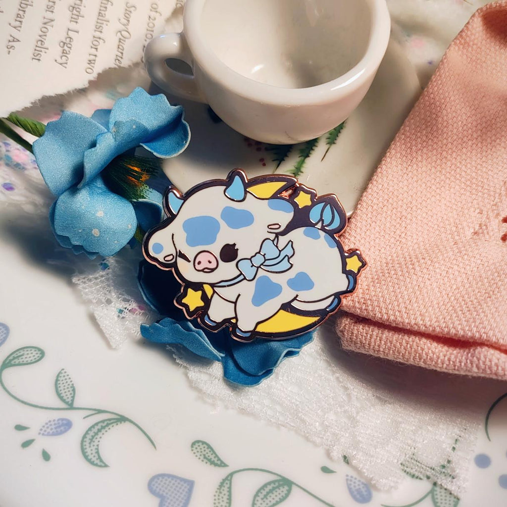 Enchanted Evening Tea Enamel Pin Set | Cow Jumped Over the Moon Rose Gold Plated