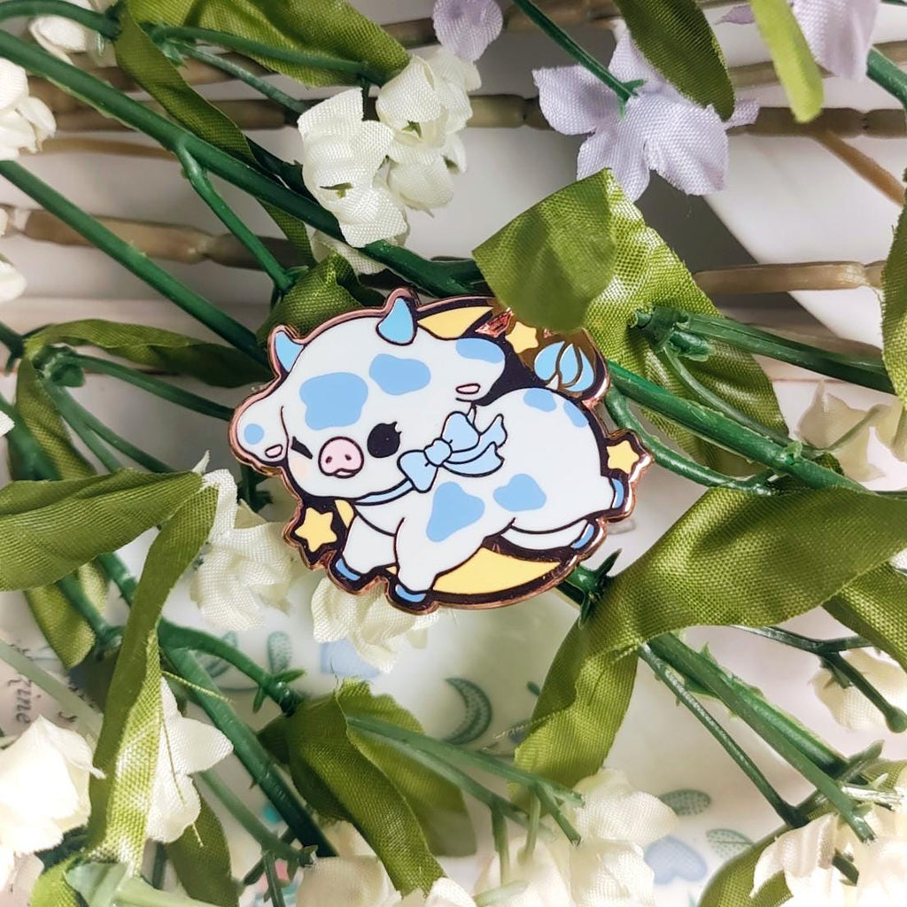 Enchanted Evening Tea Enamel Pin Set | Cow Jumped Over the Moon Rose Gold Plated