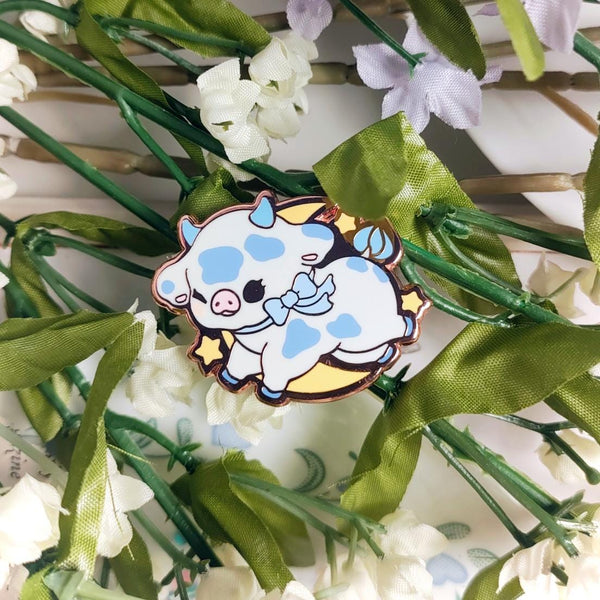 Enchanted Evening Tea Enamel Pin Set | Cow Jumped Over the Moon Rose Gold Plated