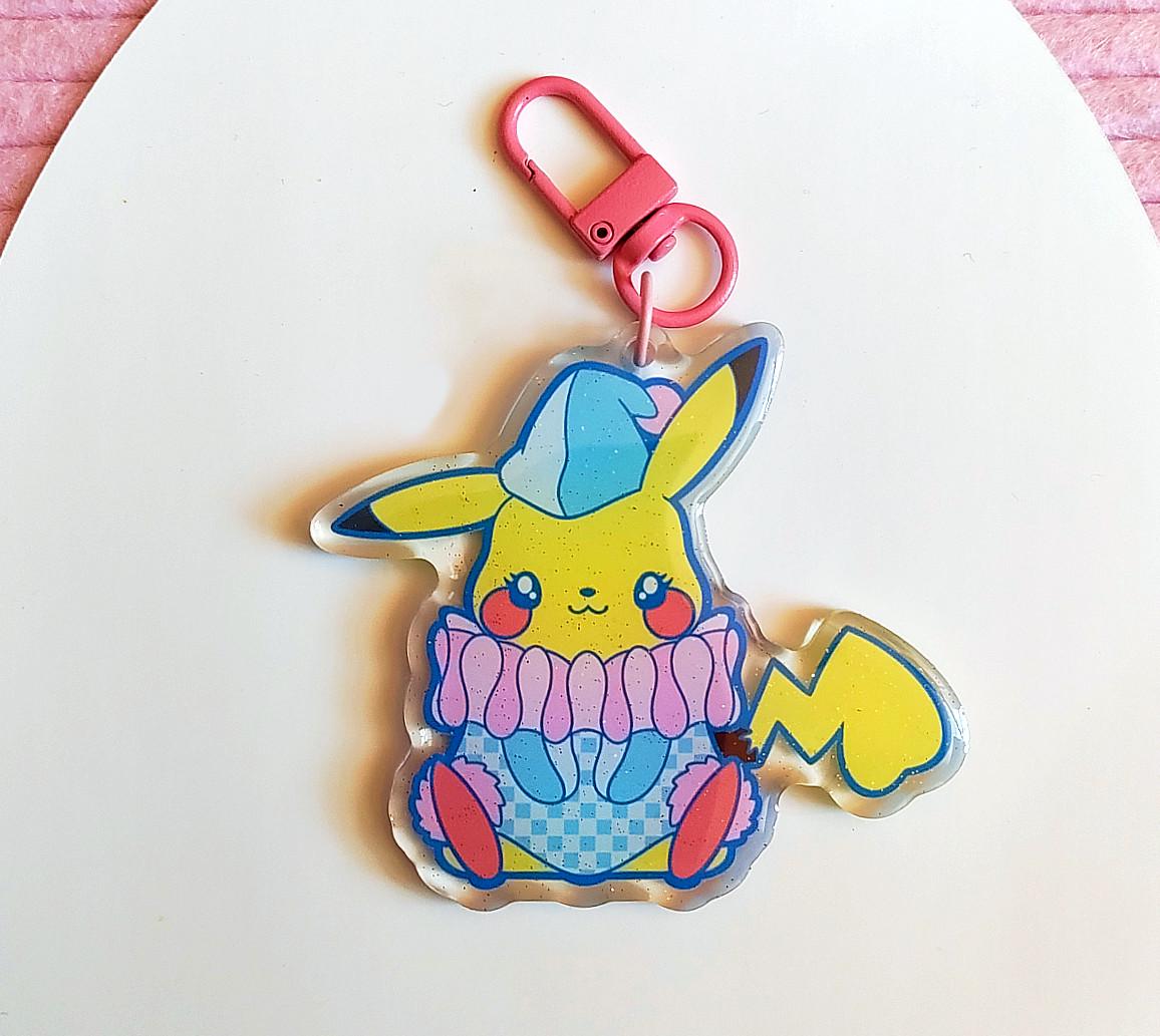 Pikachu Clown Acrylic Keychain | Double-Sided Glitter Epoxy Charm (2.75 Inch)