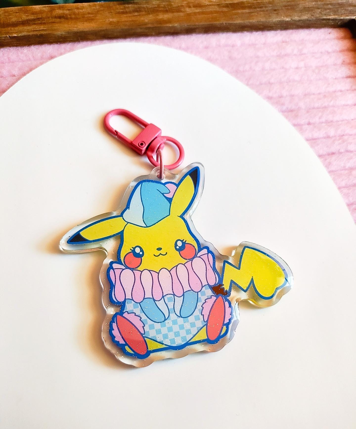 Pikachu Clown Acrylic Keychain | Double-Sided Glitter Epoxy Charm (2.75 Inch)