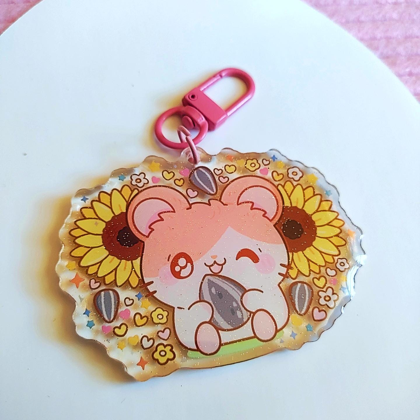Hamtaro Acrylic Keychain | Glitter Hamster Charm | Kawaii Ita Bag Accessory