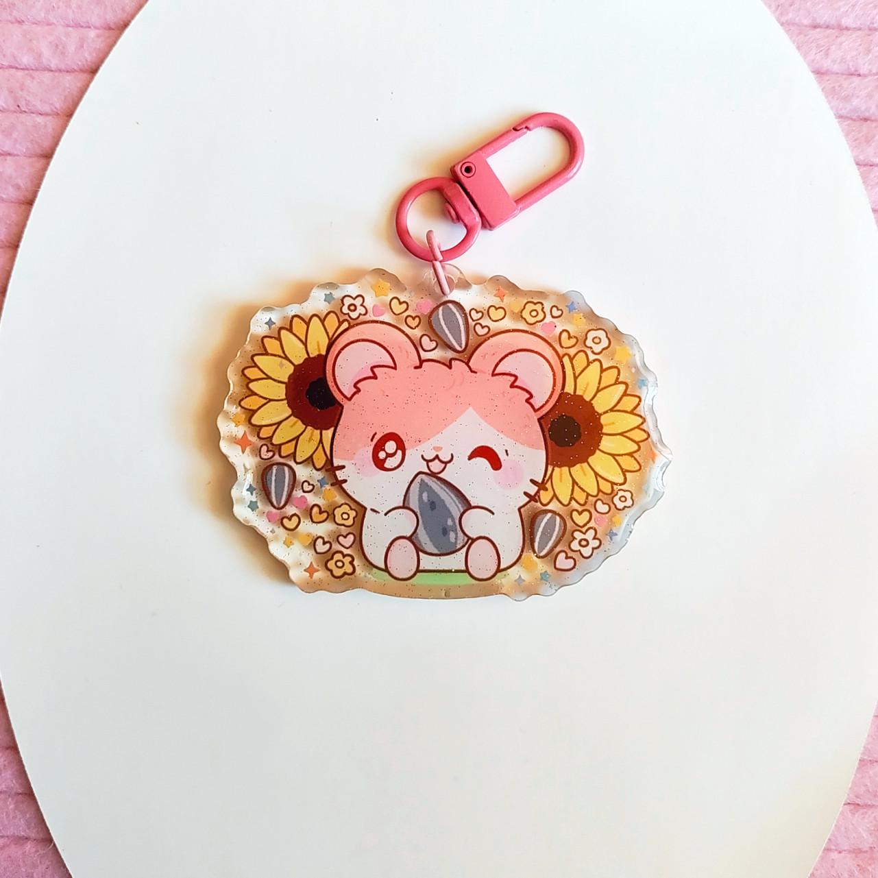 Hamtaro Acrylic Keychain | Glitter Hamster Charm | Kawaii Ita Bag Accessory