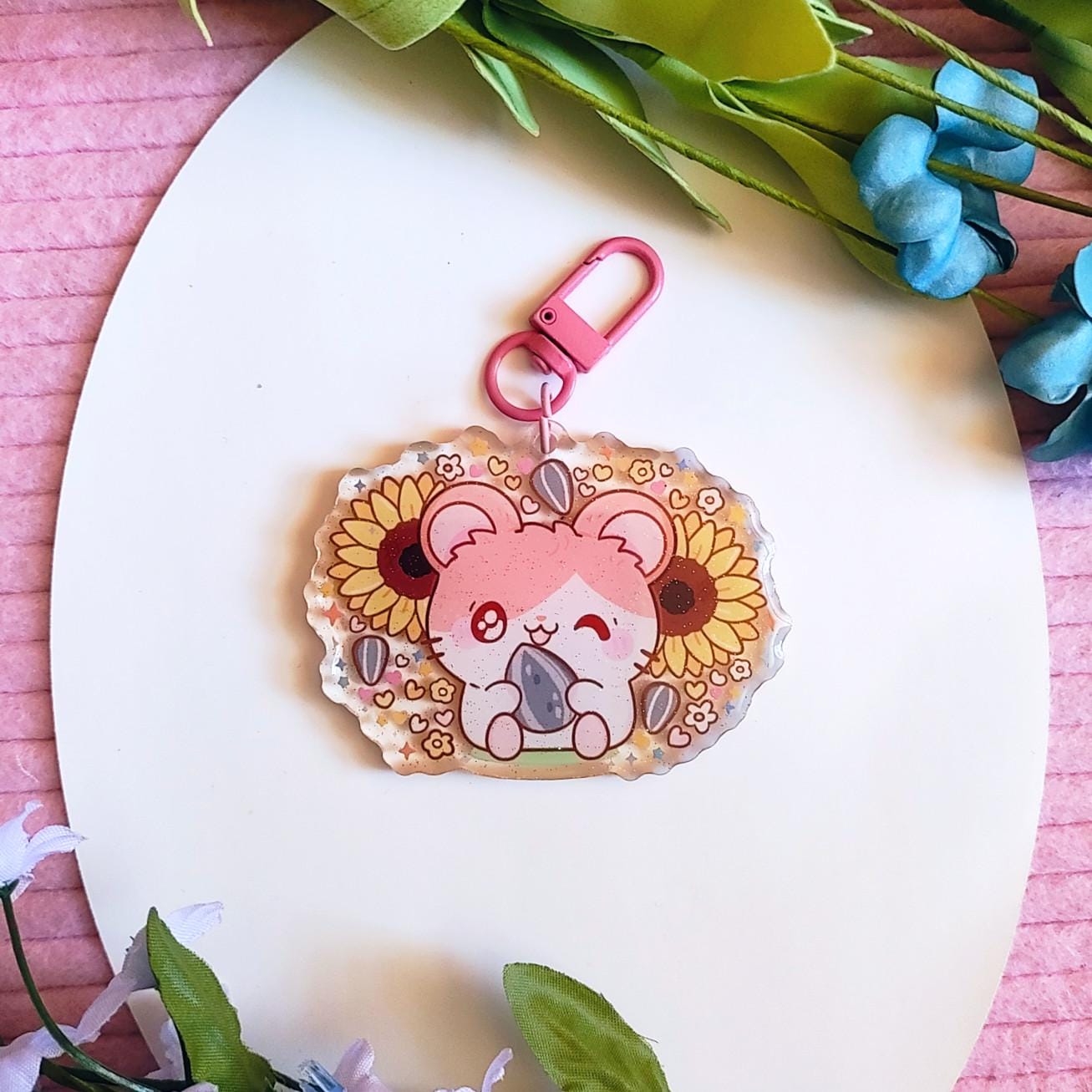 Hamtaro Acrylic Keychain | Glitter Hamster Charm | Kawaii Ita Bag Accessory