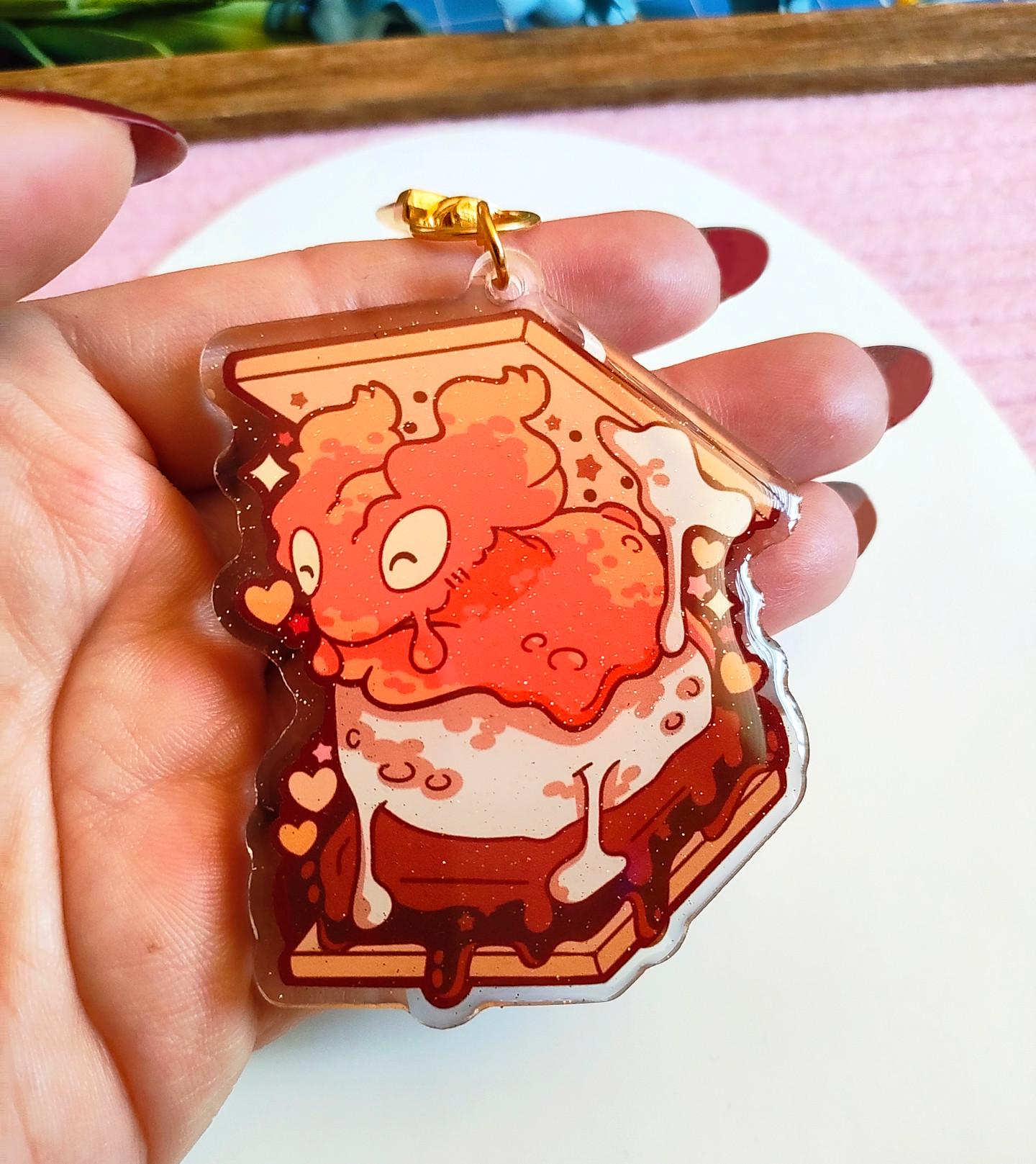 Slugma S'more Glitter Epoxy Charm | Double-Sided Anime Fan Art Keyring (2.75 Inch)